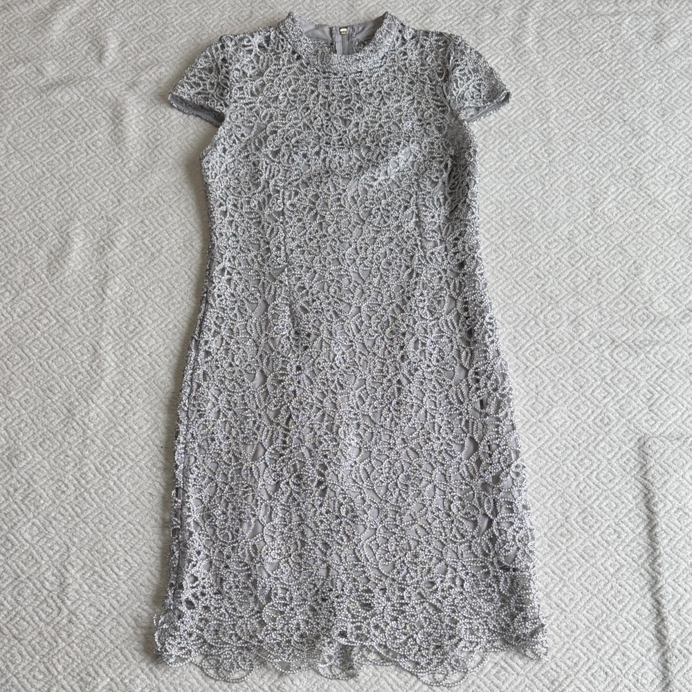 Premier Amour Gray Lace Midi Dress Sz 16 - Picture 2 of 9